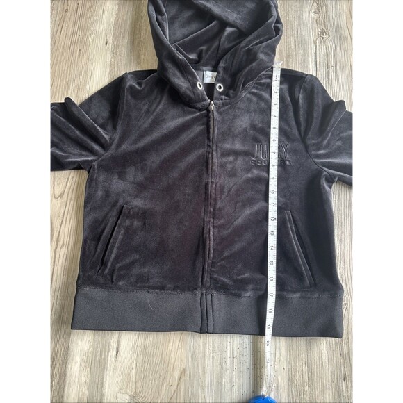 Juicy Couture Black Velour Cropped Tracksuit Jacket Zip Up Hoodie Size Medium - Picture 8 of 8